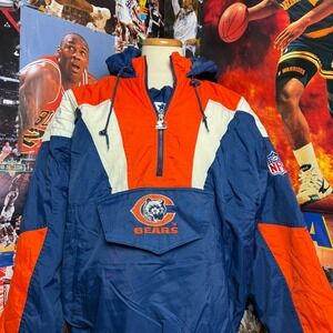 Vintage 90s Chicago Bears Starter NFL Puffer Anorak Jacket Navy Orange Sz XL